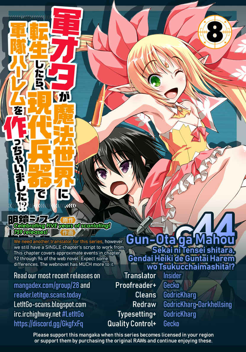 Page 1 Chapter 44 Gun-Ota ga Mahou Sekai ni Tensei shitara, Gendai Heiki de Guntai Harem wo Tsukucchaimashita!?