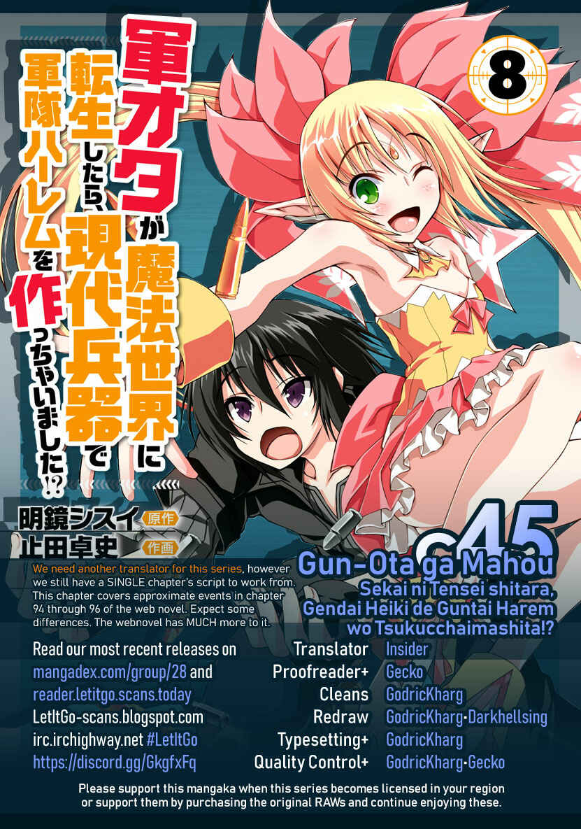 Page 1 Chapter 45 Gun-Ota ga Mahou Sekai ni Tensei shitara, Gendai Heiki de Guntai Harem wo Tsukucchaimashita!?