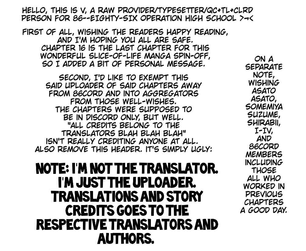 Page 1 Chapter 16 86—EIGHTY-SIX: Operation High School