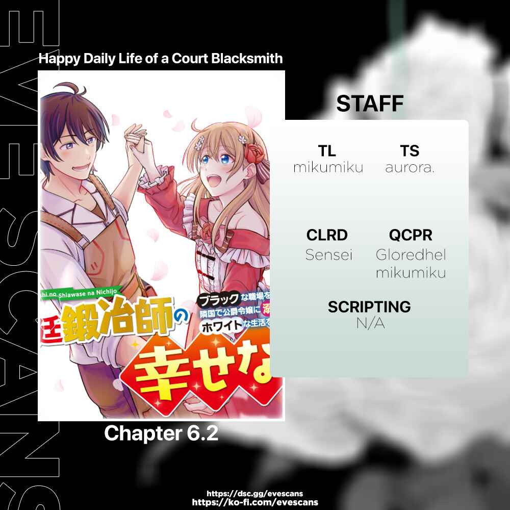 Page 1 Chapter 6.2 Kyuutei Kajishi no Shiawase na Nichijou: Black na Shokuba wo Tsuihou Saretaga, Ringoku de Koushaku Reijou ni Dekiaisarenagara White na Seikatsu Okurimasu
