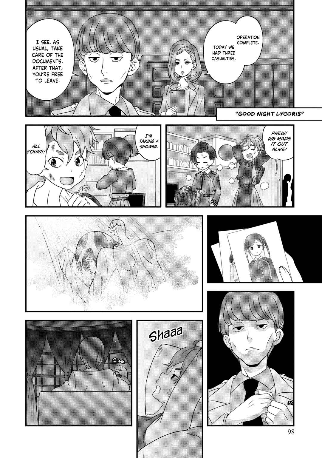 Page 9 Chapter 6 Lycoris Recoil Koushiki Comic Anthology: React