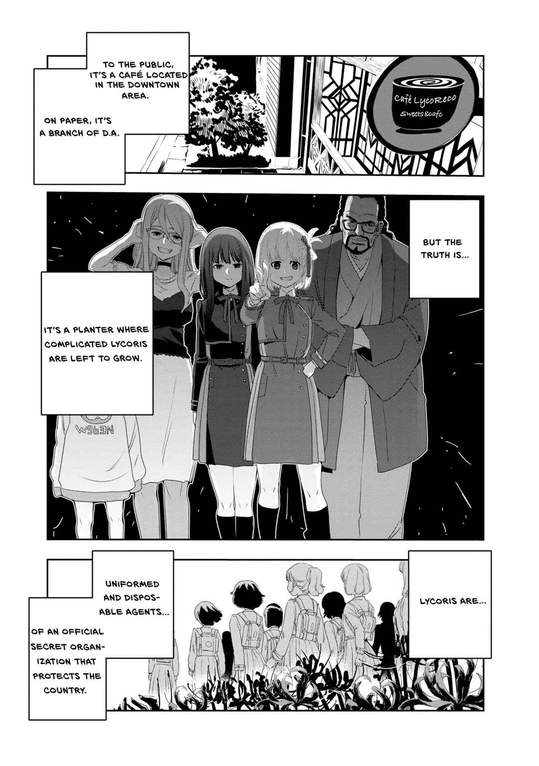 Page 9 Chapter 1 Lycoris Recoil Koushiki Comic Anthology: React