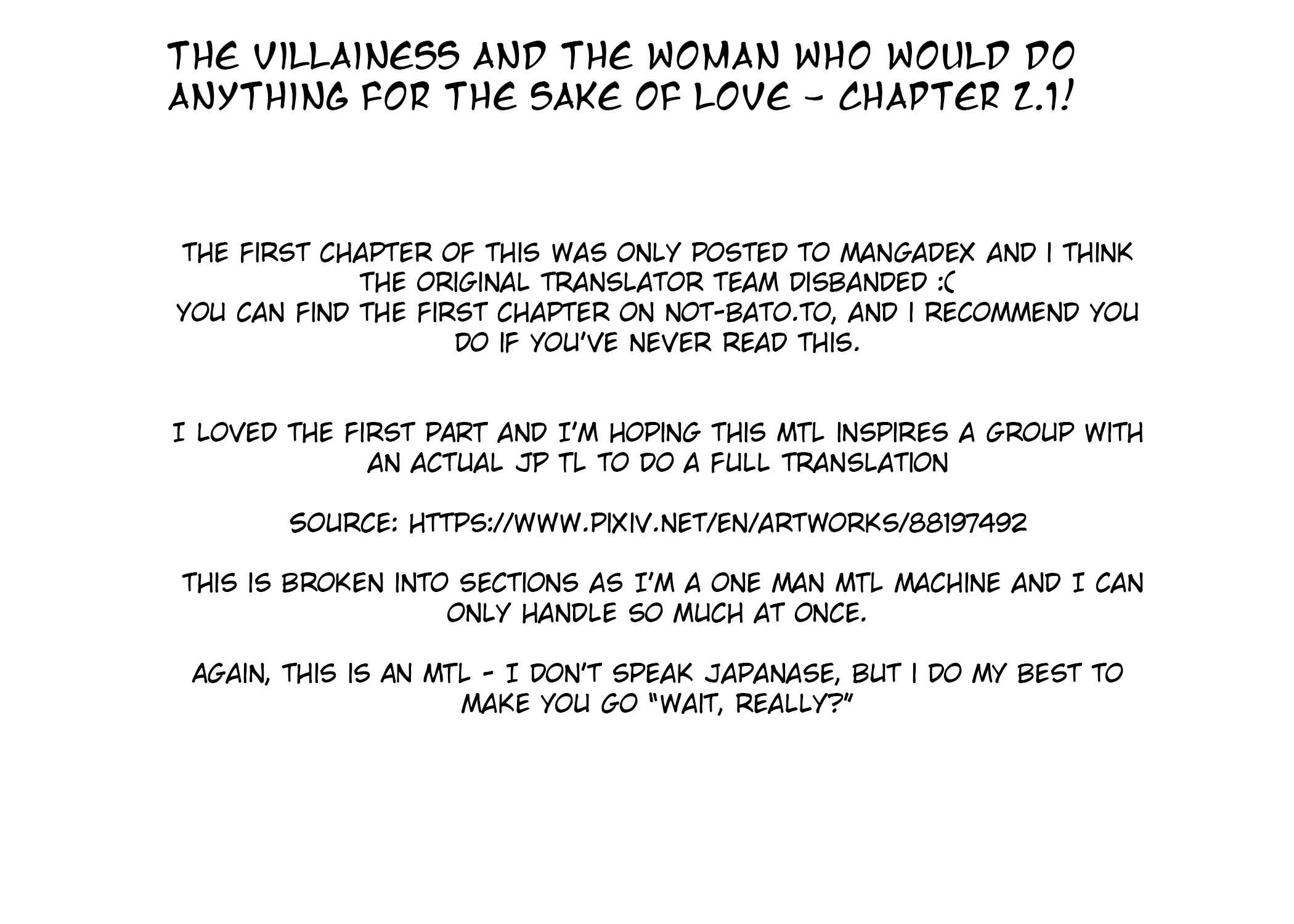 Page 1 Chapter 2.1 The Villainess and the Woman Who Would Do Anything for the Sake of Love