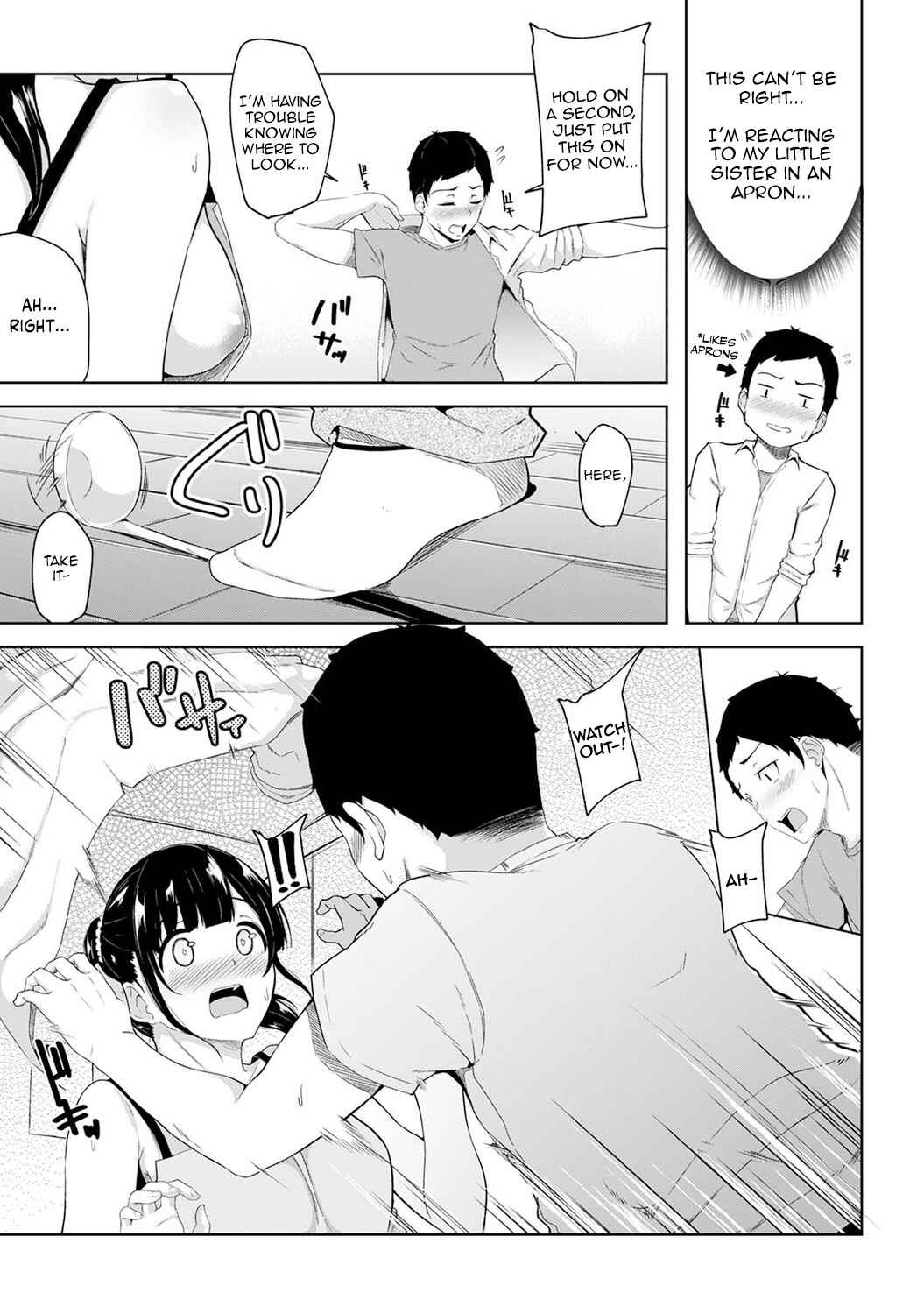 Page 6 Chapter 1 Asa Okitara Imouto ga Hadaka Apron Sugata datta node Hamete Mita