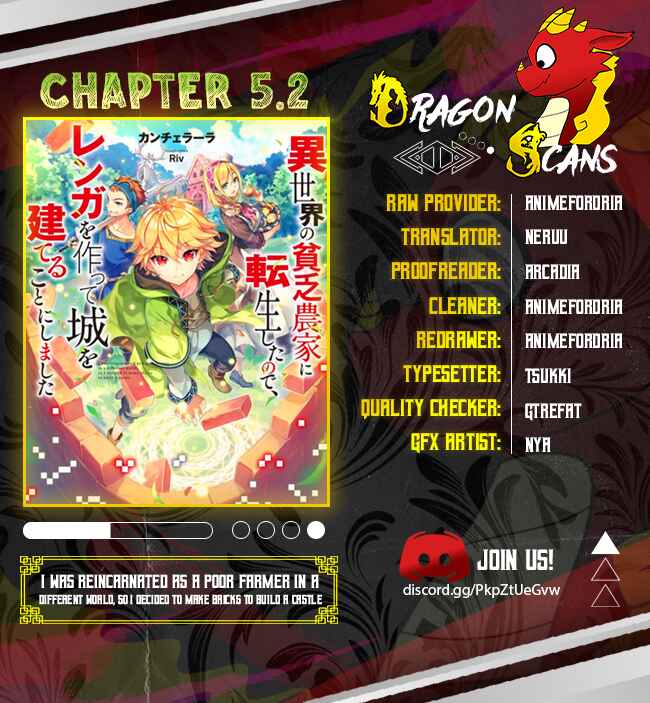 Page 1 Chapter 5.2 Isekai no Binbou Nouka ni Tensei Shita Node, Renga wo Tsukutte Shiro wo Tateru Koto ni Shimashita